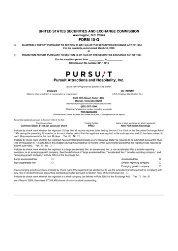 Vorschaubild Pursuit Attractions and Hospitality 10-Q Quartalsbericht  
