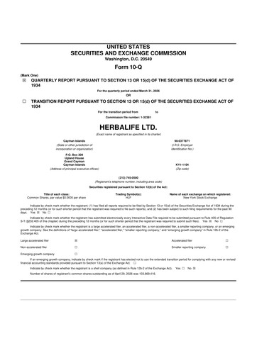 Thumbnail Herbalife 10-Q Quarterly Report FY 