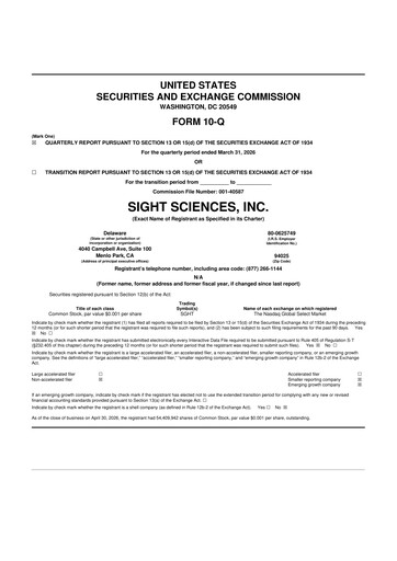 Thumbnail Sight Sciences 10-Q Quarterly Report FY 