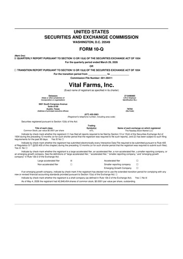 Thumbnail Vital Farms 10-Q Quarterly Report FY 