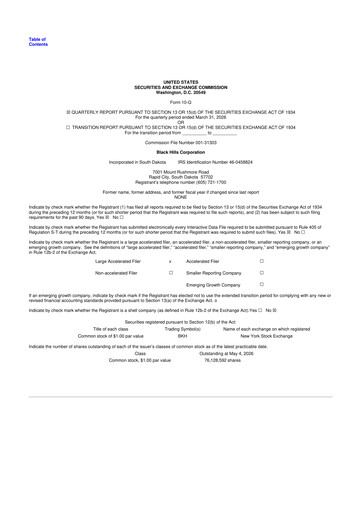 Thumbnail Black Hills 10-Q Quarterly Report FY 