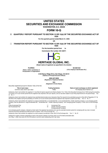 Thumbnail Heritage Global 10-Q Quarterly Report FY 
