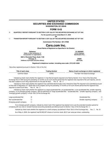 Thumbnail Cars.com 10-Q Quarterly Report FY 
