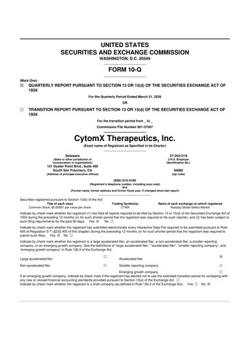 Thumbnail CytomX Therapeutics
 10-Q Quarterly Report FY 