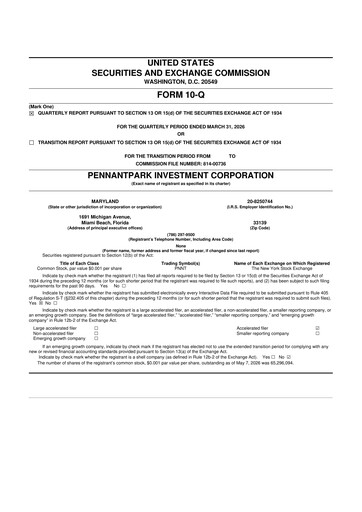 Thumbnail PennantPark Investment 10-Q Quarterly Report FY 