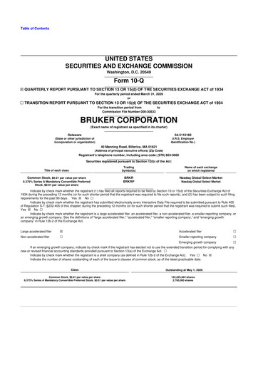 Thumbnail Bruker 10-Q Quarterly Report FY 