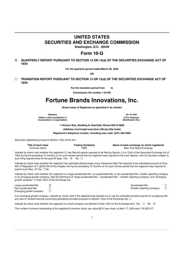 Miniature Fortune Brands Innovations 10-Q Rapport trimestriel  