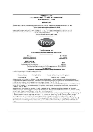 Thumbnail Trex 10-Q Quarterly Report FY 