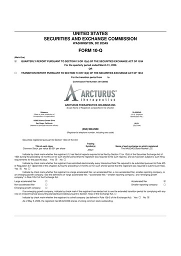 Thumbnail Arcturus Therapeutics
 10-Q Quarterly Report FY 