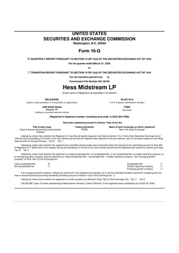 Vorschaubild Hess Midstream 10-Q Quartalsbericht  