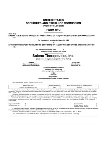 Thumbnail Soleno Therapeutics 10-Q Quarterly Report FY 