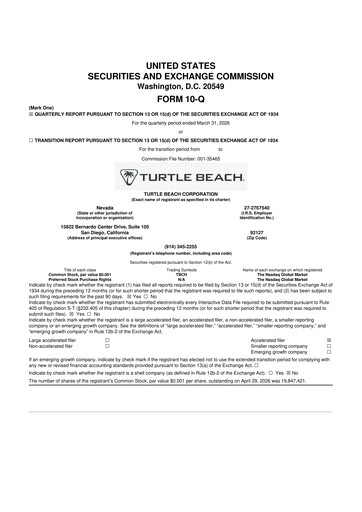 Thumbnail Turtle Beach Corp
 10-Q Quarterly Report FY 