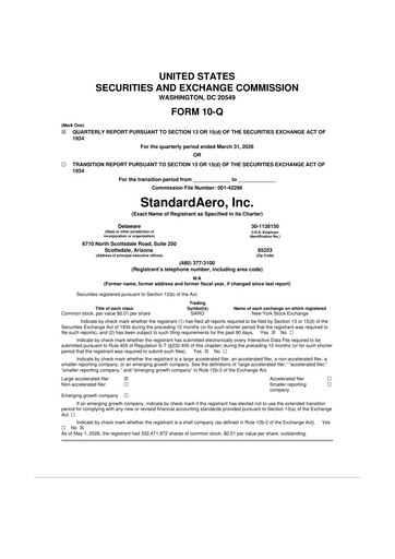 Thumbnail StandardAero 10-Q Quarterly Report FY 