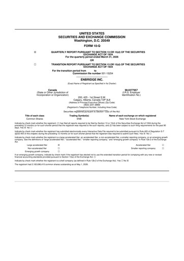 Thumbnail Enbridge 10-Q Quarterly Report FY 