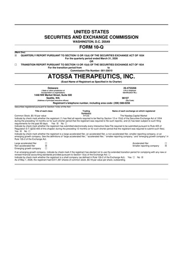 Vorschaubild Atossa Therapeutics 10-Q Quartalsbericht 2026 