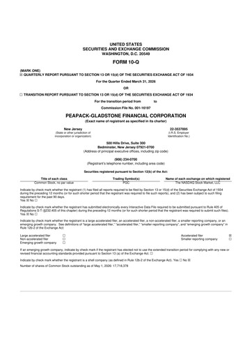Thumbnail Peapack-Gladstone Financial 10-Q Quarterly Report FY 