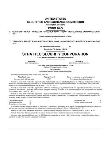 Thumbnail Strattec Security 10-Q Quarterly Report FY2026 