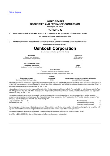 Thumbnail Oshkosh Corporation
 10-Q Quarterly Report FY 