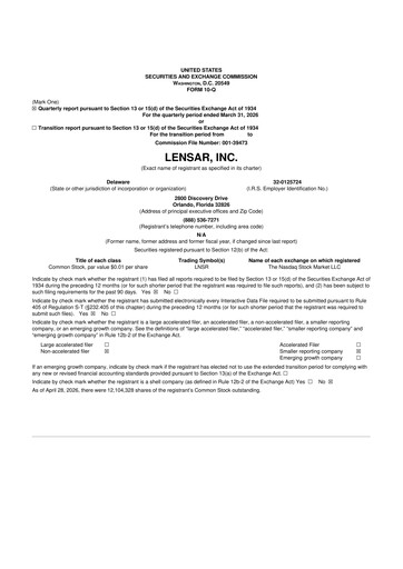 Thumbnail LENSAR 10-Q Quarterly Report FY 