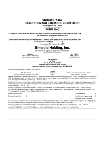 Miniature Emerald Holding 10-Q Rapport trimestriel  