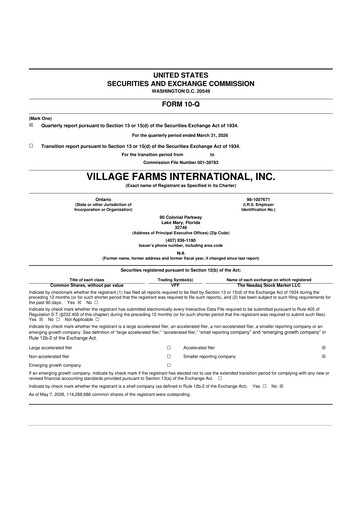 Thumbnail Village Farms International 10-Q Quarterly Report FY 
