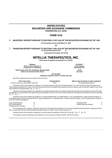 Vorschaubild Intellia Therapeutics 10-Q Quartalsbericht  