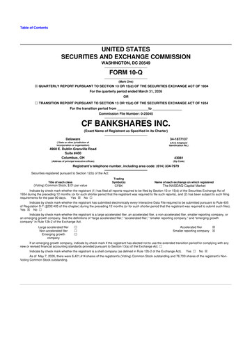 Thumbnail CF Bankshares 10-Q Quarterly Report FY2026 