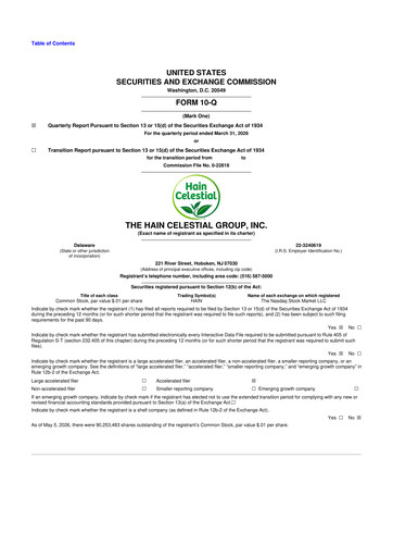 Thumbnail Hain Celestial 10-Q Quarterly Report FY 