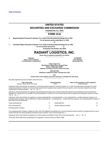 Thumbnail Radiant Logistics
 10-Q Quarterly Report FY 