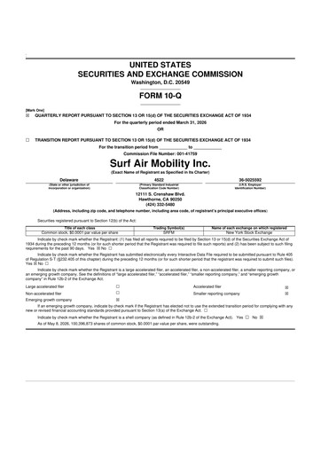 Miniature Surf Air Mobility 10-Q Rapport trimestriel  