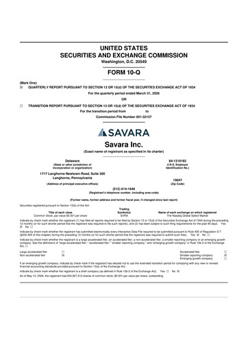 Miniature Savara 10-Q Rapport trimestriel  
