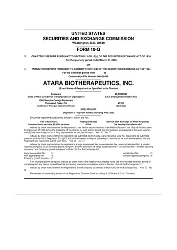 Thumbnail Atara Biotherapeutics 10-Q Quarterly Report FY 