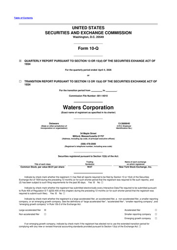 Miniature Waters Corporation 10-Q Rapport trimestriel  
