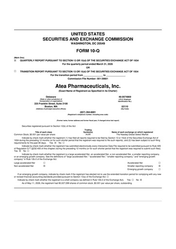 Thumbnail Atea Pharmaceuticals 10-Q Quarterly Report FY 