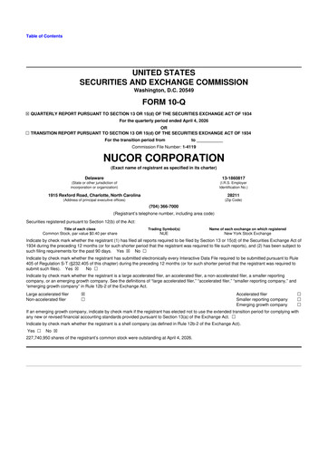 Thumbnail Nucor
 10-Q Quarterly Report FY 