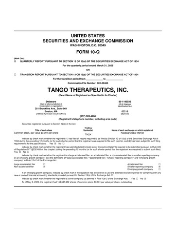 Vorschaubild Tango Therapeutics 10-Q Quartalsbericht  