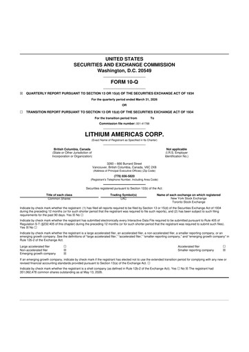 Miniature Lithium Americas 10-Q Rapport trimestriel  