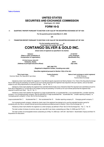Miniature Contango Ore 10-Q Rapport trimestriel  