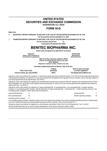 Thumbnail Benitec Biopharma
 10-Q Quarterly Report FY 