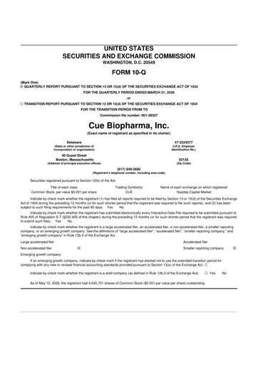 Thumbnail Cue Biopharma 10-Q Quarterly Report FY 