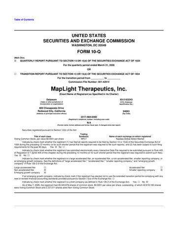 Miniature MapLight Therapeutics 10-Q Rapport trimestriel  