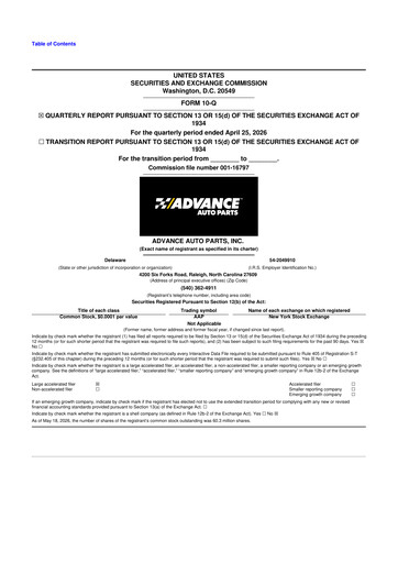 Thumbnail Advance Auto Parts
 10-Q Quarterly Report FY2026 