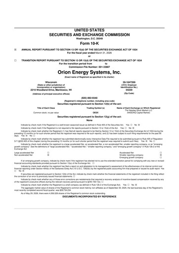 Thumbnail Orion Energy Systems
 10-K Annual Report 2026