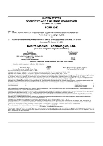 Thumbnail Kestra Medical Technologies 10-K Annual Report 2026