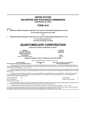 Miniature QuantumScape 10-Q Rapport trimestriel 2026 
