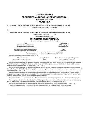 Thumbnail Gorman-Rupp 10-Q Quarterly Report FY2026 