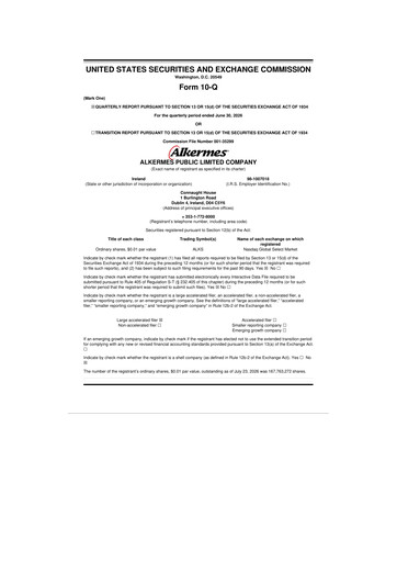 Thumbnail Alkermes 10-Q Quarterly Report FY2026 
