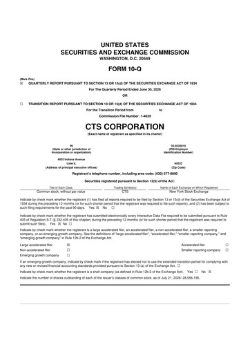 Thumbnail CTS Corporation 10-Q Quarterly Report FY2026 
