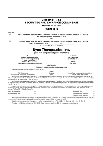 Miniature Dyne Therapeutics 10-Q Rapport trimestriel 2026 