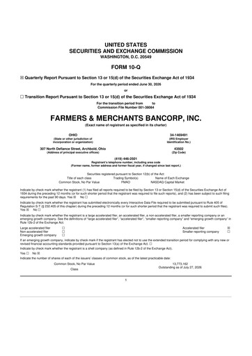 Thumbnail Farmers & Merchants Bancorp 10-Q Quarterly Report FY2026 